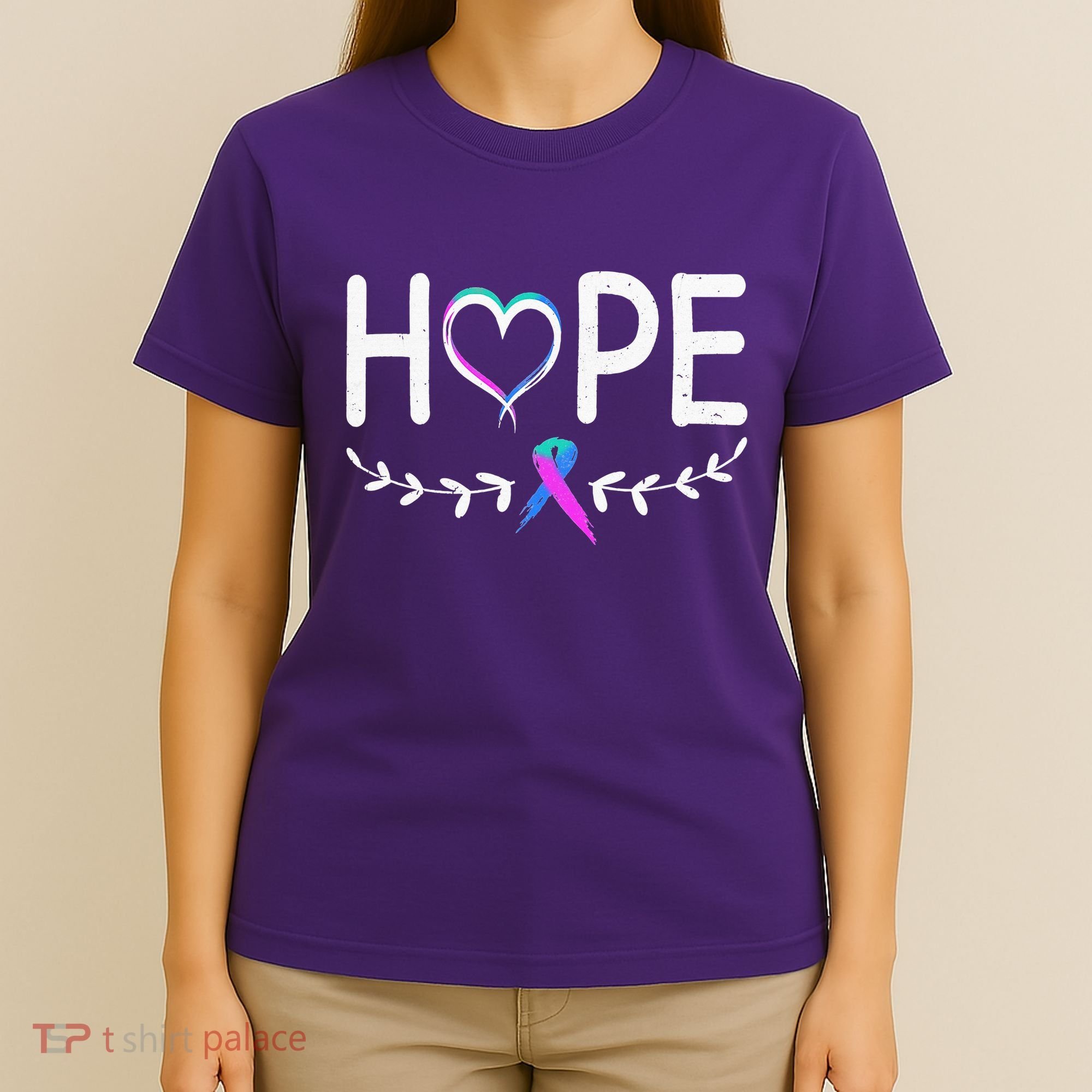 Hope Heart Teal Pink Purple Ribbon Thyroid Cancer T-Shirt