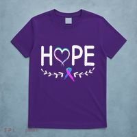 Hope Heart Teal Pink Purple Ribbon Thyroid Cancer T-Shirt thumb 5
