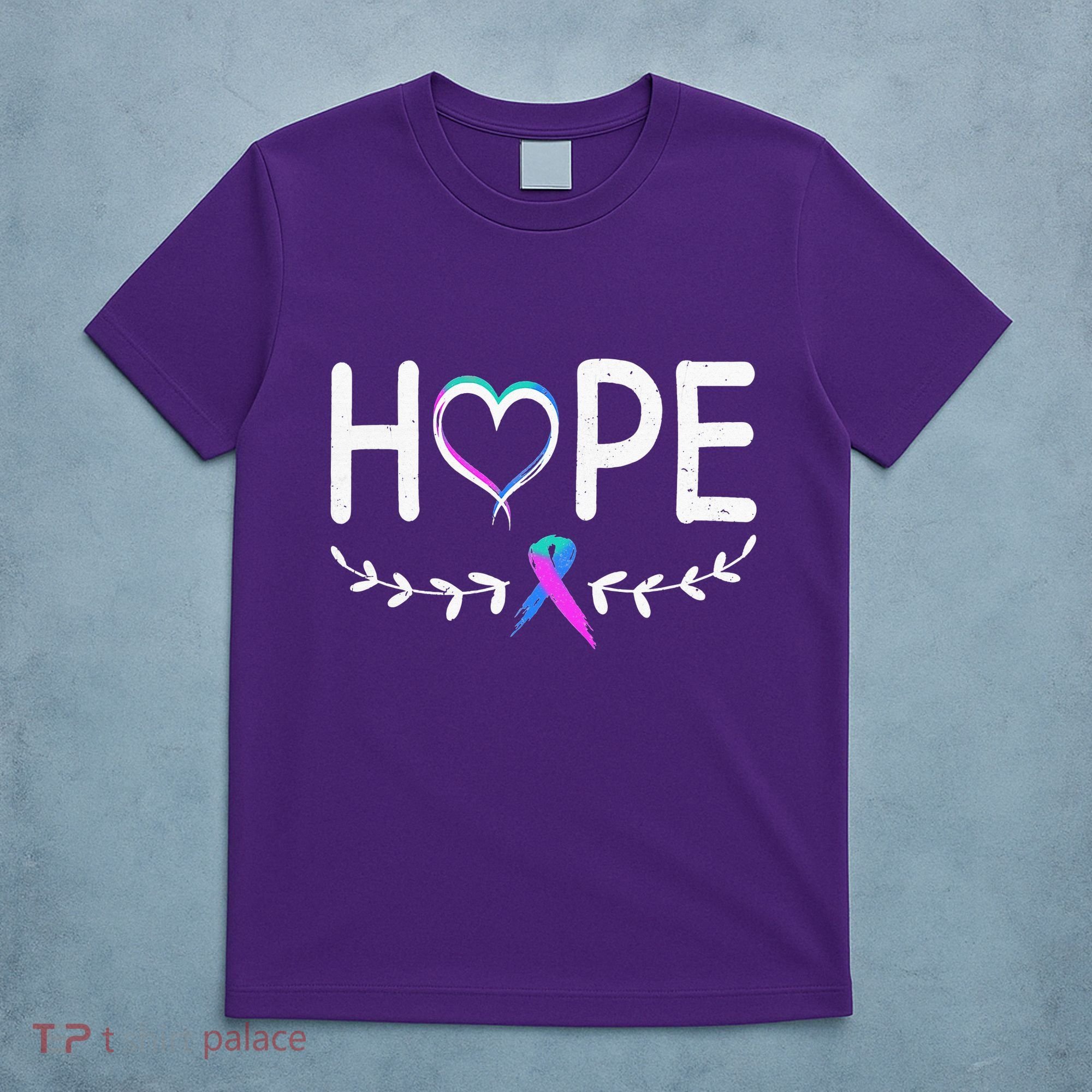 Hope Heart Teal Pink Purple Ribbon Thyroid Cancer T-Shirt