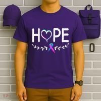 Hope Heart Teal Pink Purple Ribbon Thyroid Cancer T-Shirt thumb 6