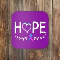 Hope Heart Teal Pink Purple Ribbon Thyroid Cancer Coaster thumb 0