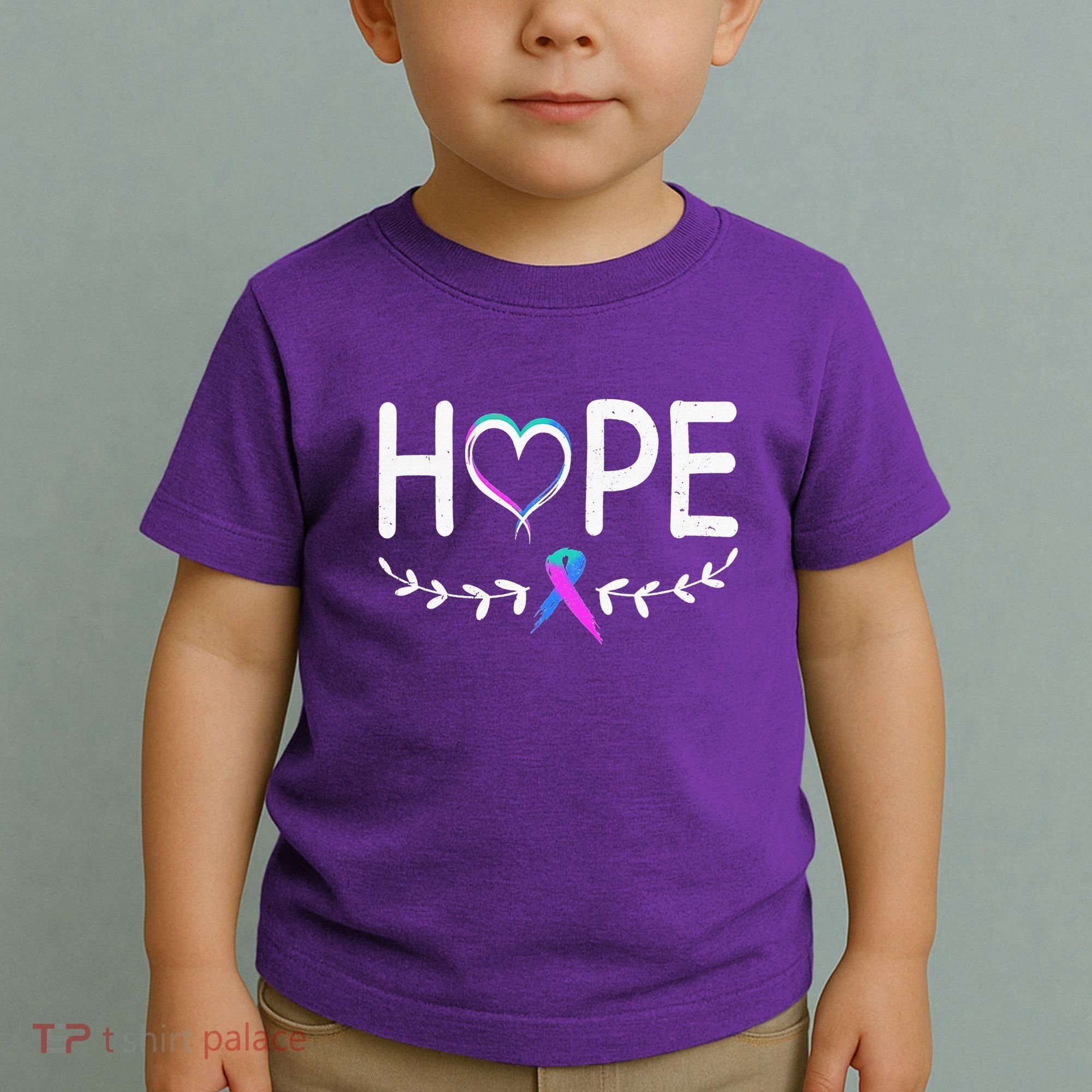 Hope Heart Teal Pink Purple Ribbon Thyroid Cancer Toddler T-Shirt