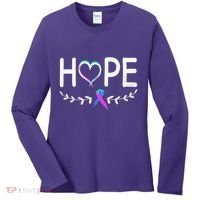 Hope Heart Teal Pink Purple Ribbon Thyroid Cancer Women's Long Sleeve Shirt thumb 0