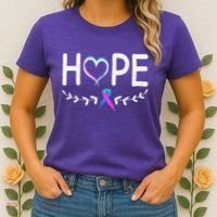 Hope Heart Teal Pink Purple Ribbon Thyroid Cancer Women's T-Shirt thumb 2