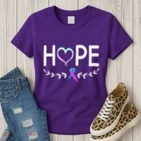 Hope Heart Teal Pink Purple Ribbon Thyroid Cancer Women's T-Shirt thumb 3