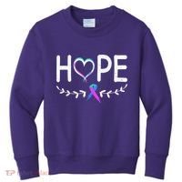 Hope Heart Teal Pink Purple Ribbon Thyroid Cancer Kids Sweatshirt thumb 0