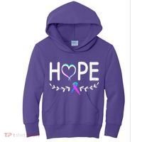 Hope Heart Teal Pink Purple Ribbon Thyroid Cancer Kids Hoodie thumb 0
