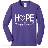 Hope Heart Teal Pink Purple Ribbon Thyroid Cancer Kids Long Sleeve Shirt thumb 0