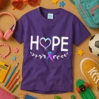 Hope Heart Teal Pink Purple Ribbon Thyroid Cancer Kids T-Shirt thumb 3