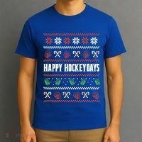 Happy Hockeydays Ugly Chrismas Ice Hockey Gift T-Shirt thumb 3