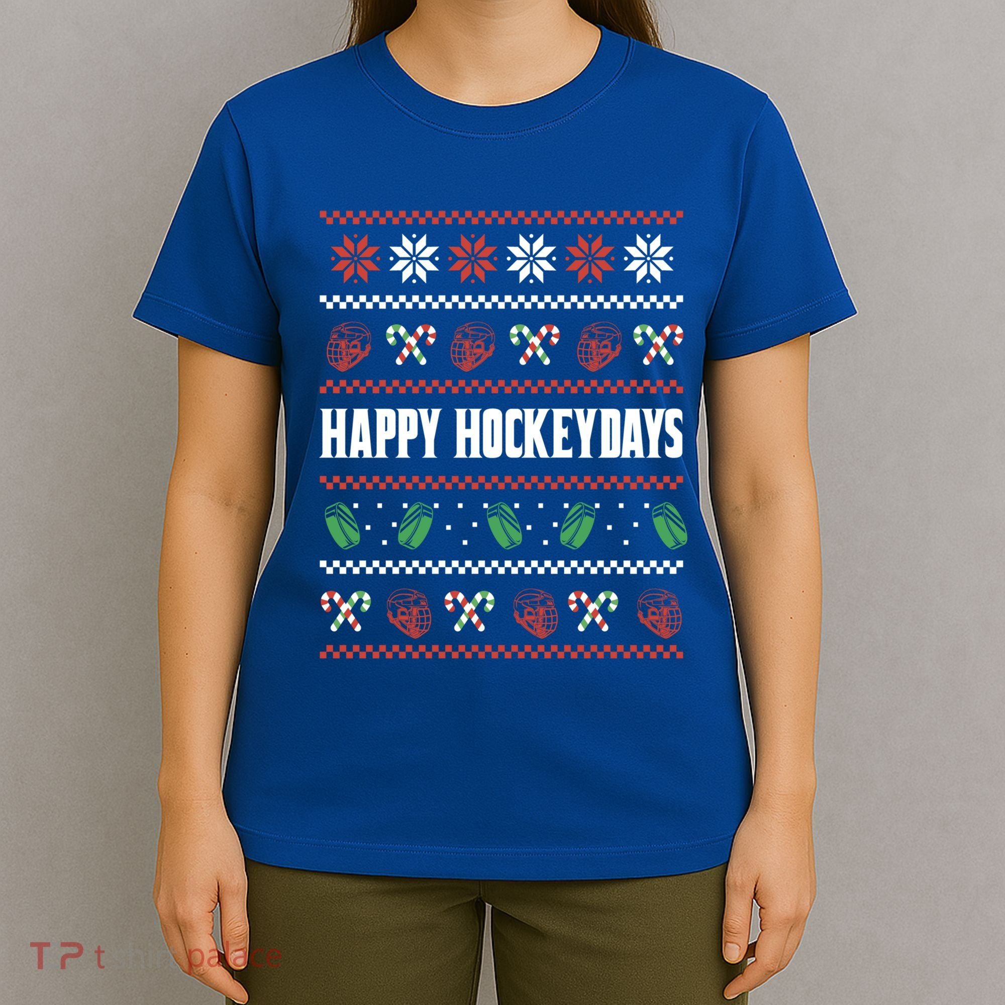 Happy Hockeydays Ugly Chrismas Ice Hockey Gift T-Shirt