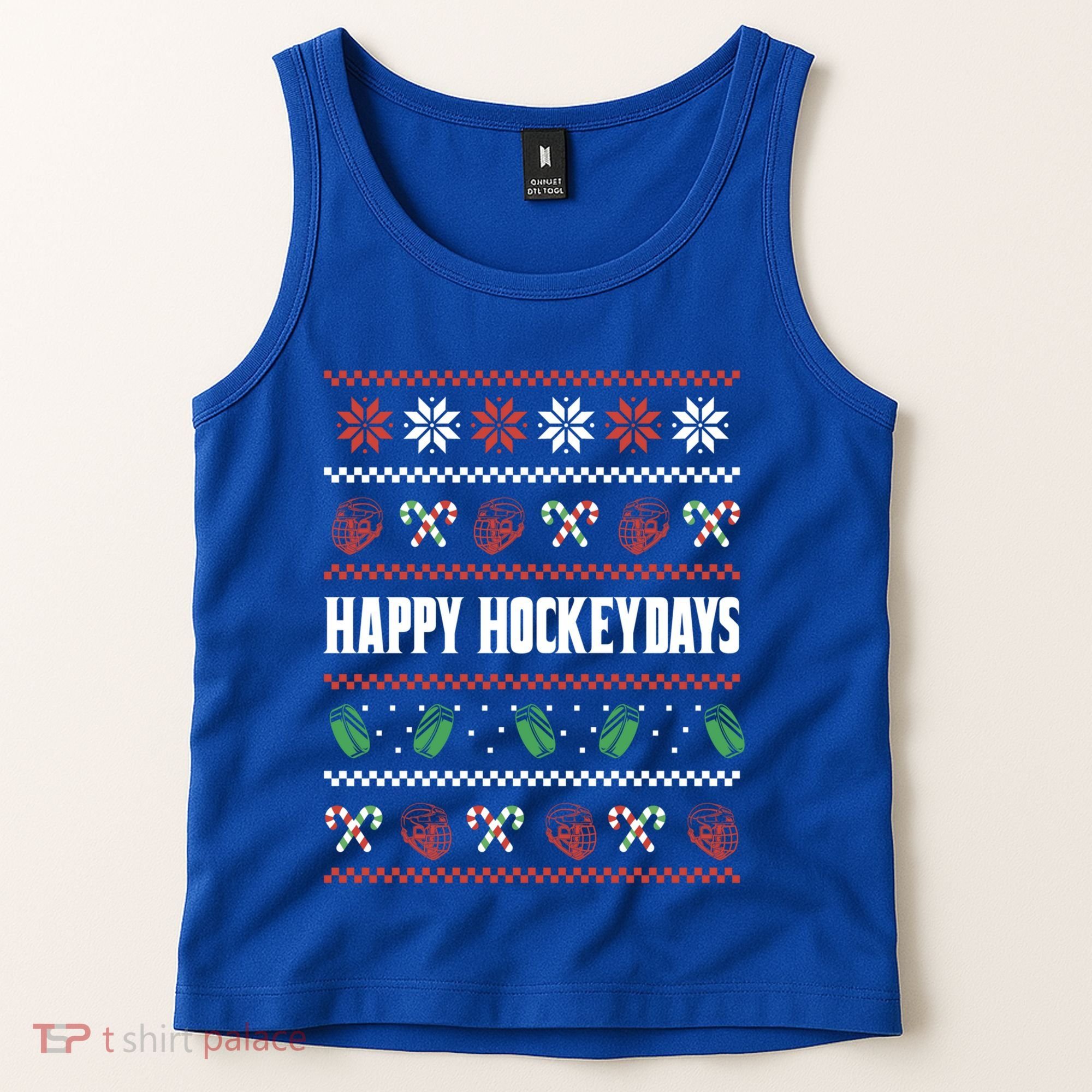 Happy Hockeydays Ugly Chrismas Ice Hockey Gift Tank Top