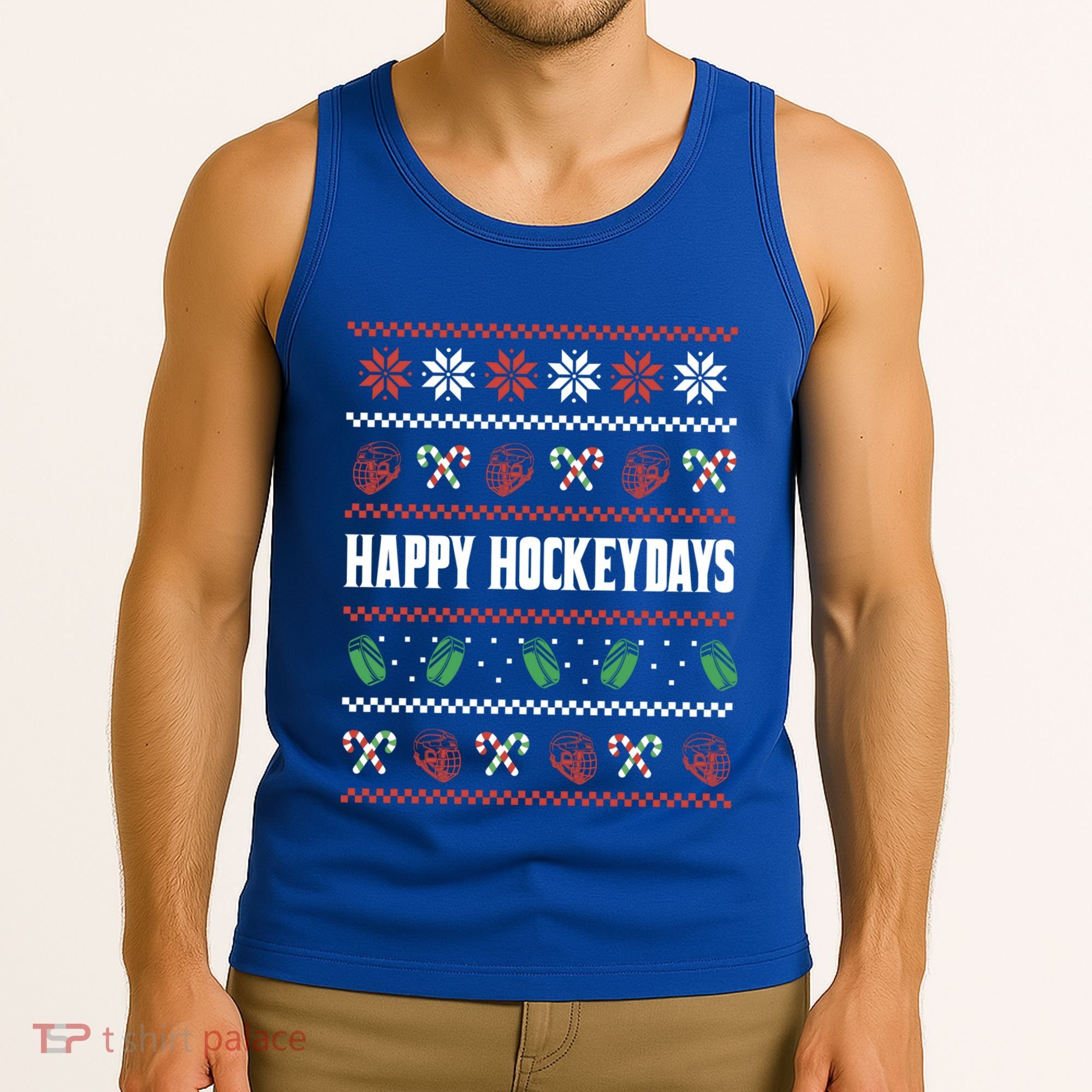Happy Hockeydays Ugly Chrismas Ice Hockey Gift Tank Top