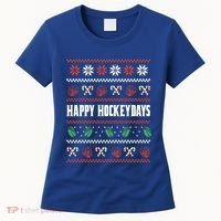 Happy Hockeydays Ugly Chrismas Ice Hockey Gift Women's T-Shirt thumb 0