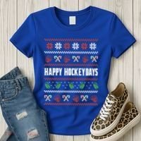 Happy Hockeydays Ugly Chrismas Ice Hockey Gift Women's T-Shirt thumb 3