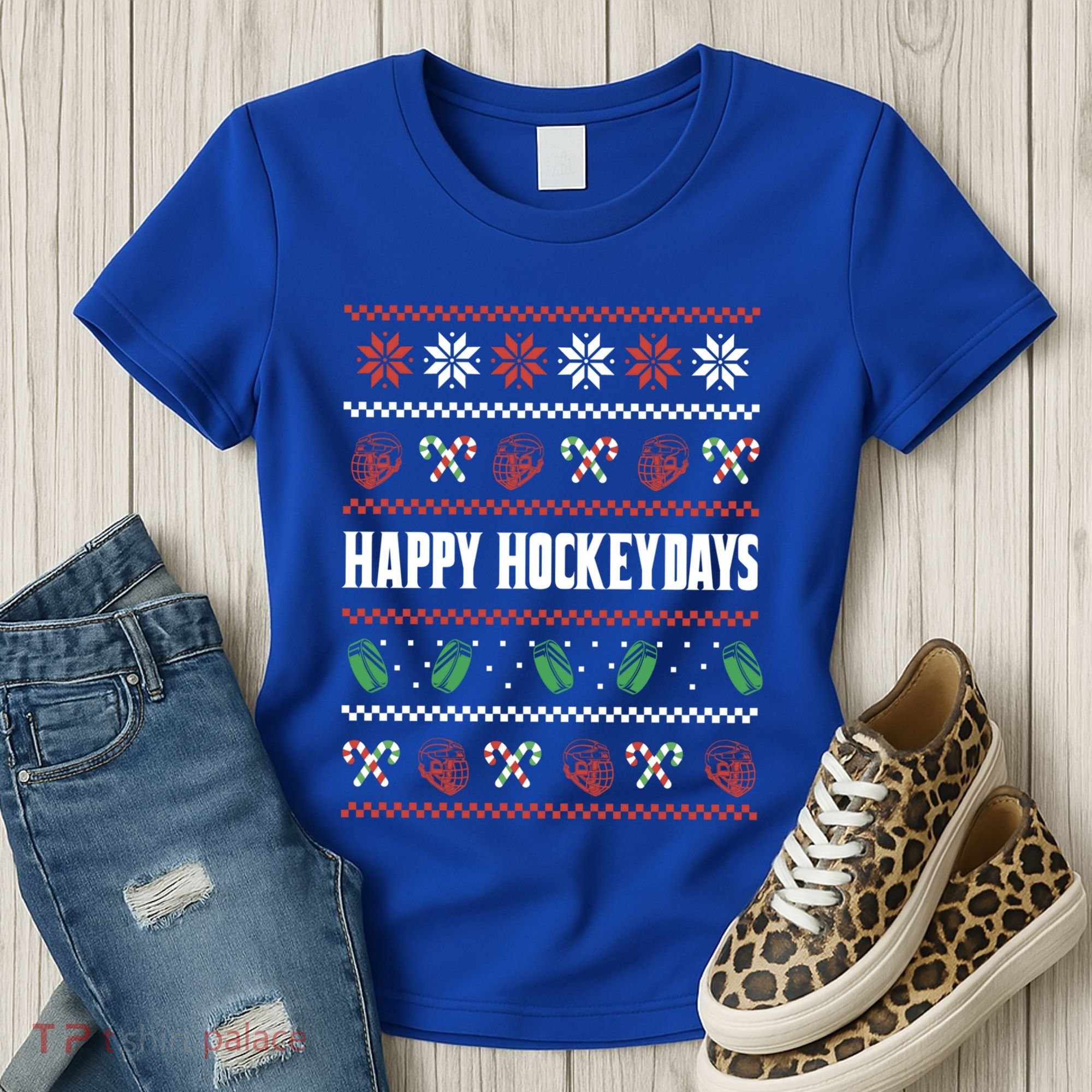Happy Hockeydays Ugly Chrismas Ice Hockey Gift Women's T-Shirt