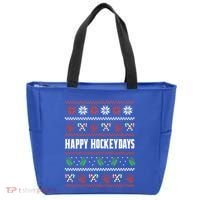 Happy Hockeydays Ugly Chrismas Ice Hockey Gift Tote Bag thumb 0