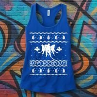 Happy Hockeydays Ugly Christmas Ice Hockey Player Hockey Funny Gift Women's Tank Top thumb 3