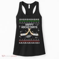 Happy Hockeydays Ugly Christmas Pajama Cool Hockey Pun X Mas Women's Tank Top thumb 0