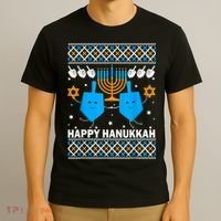 Happy Hanukkah Ugly Sweater Chanukah Jewish Christmas Gifts T-Shirt thumb 3