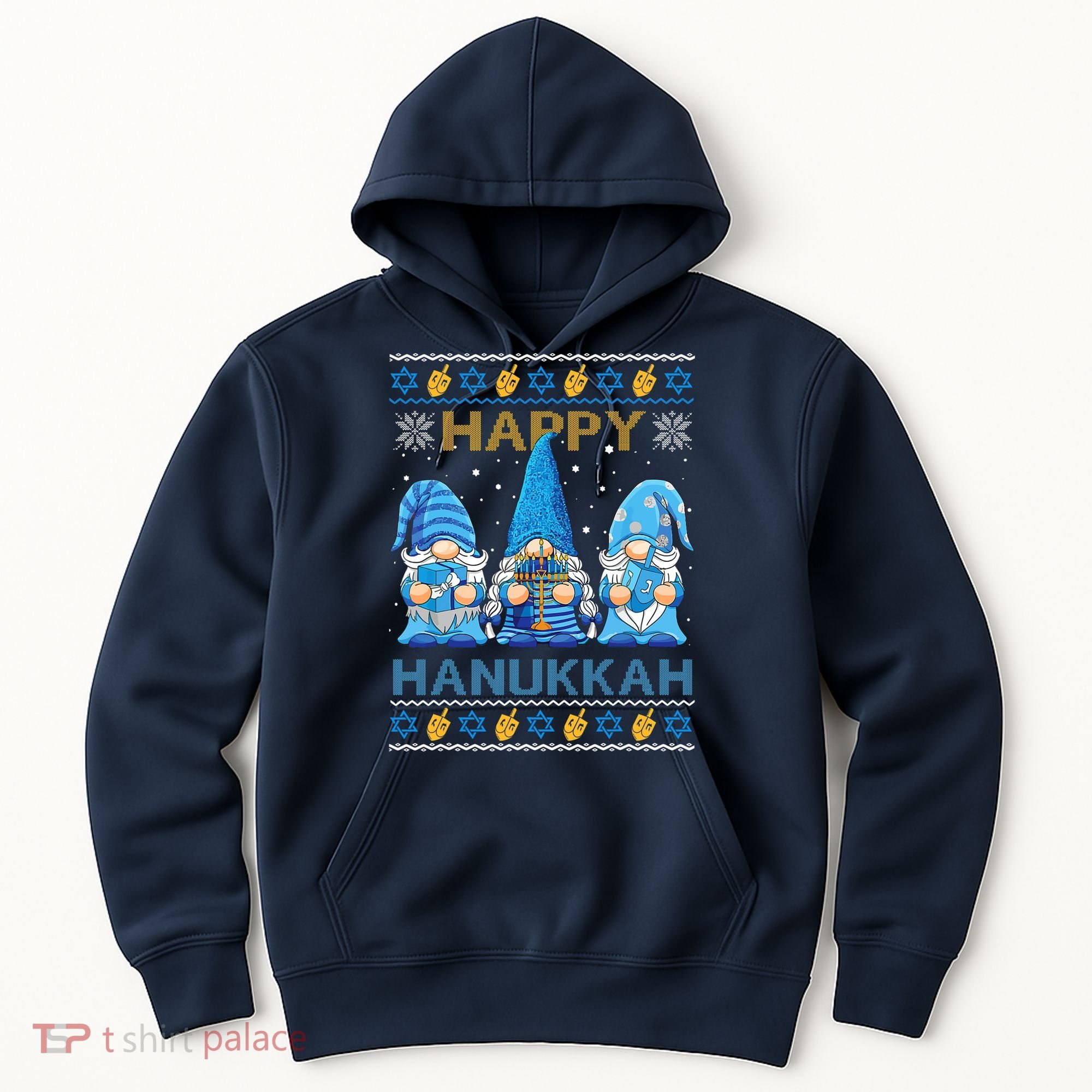 Happy Hanukkah Ugly Christmas Gnome Gnomies Menorah Dreidel Hoodie