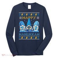 Happy Hanukkah Ugly Christmas Gnome Gnomies Menorah Dreidel Long Sleeve Shirt thumb 0