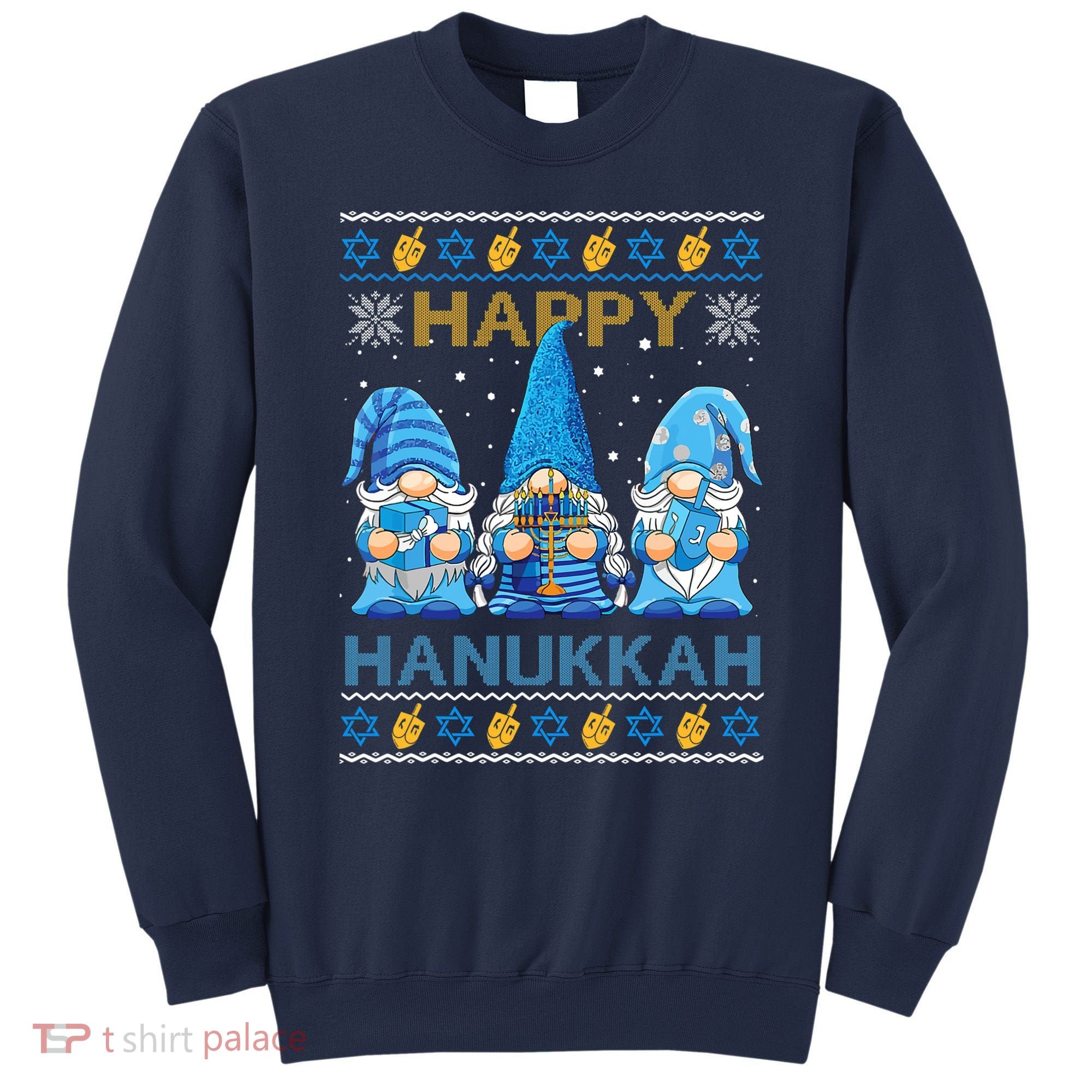 Happy Hanukkah Ugly Christmas Gnome Gnomies Menorah Dreidel Sweatshirt