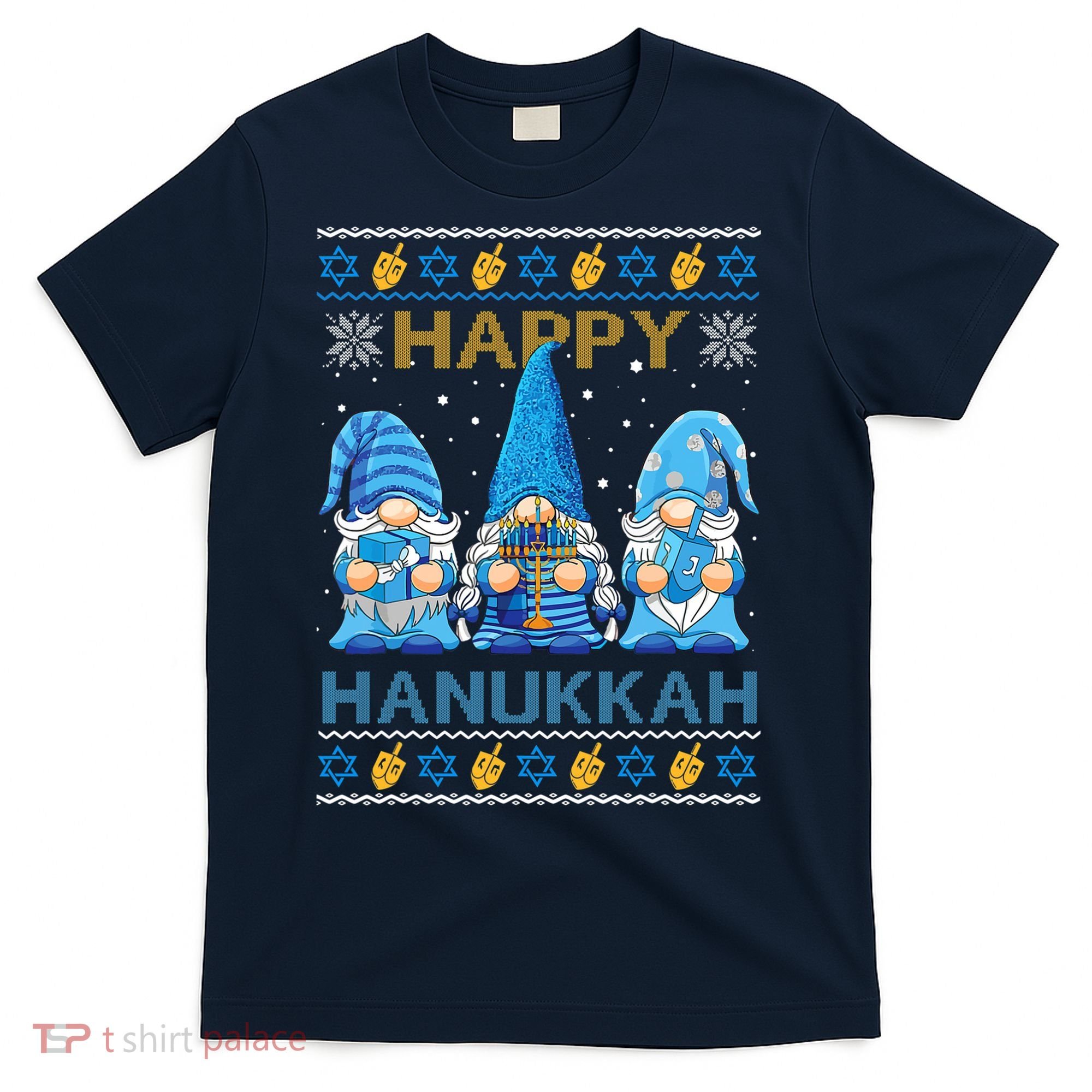 Happy Hanukkah Ugly Christmas Gnome Gnomies Menorah Dreidel T-Shirt