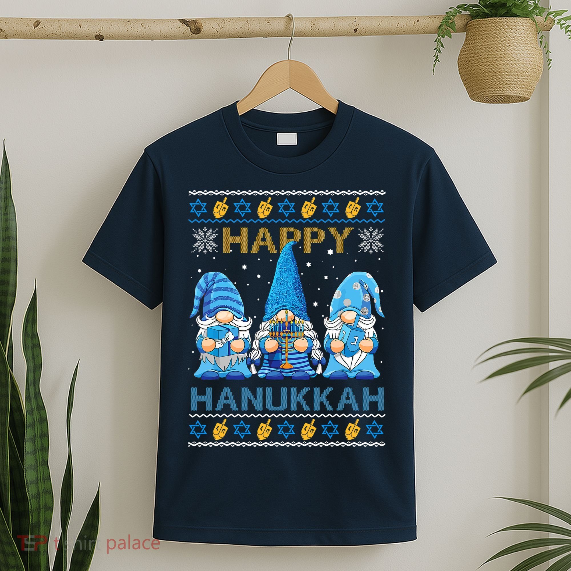 Happy Hanukkah Ugly Christmas Gnome Gnomies Menorah Dreidel T-Shirt