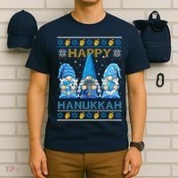 Happy Hanukkah Ugly Christmas Gnome Gnomies Menorah Dreidel T-Shirt thumb 6