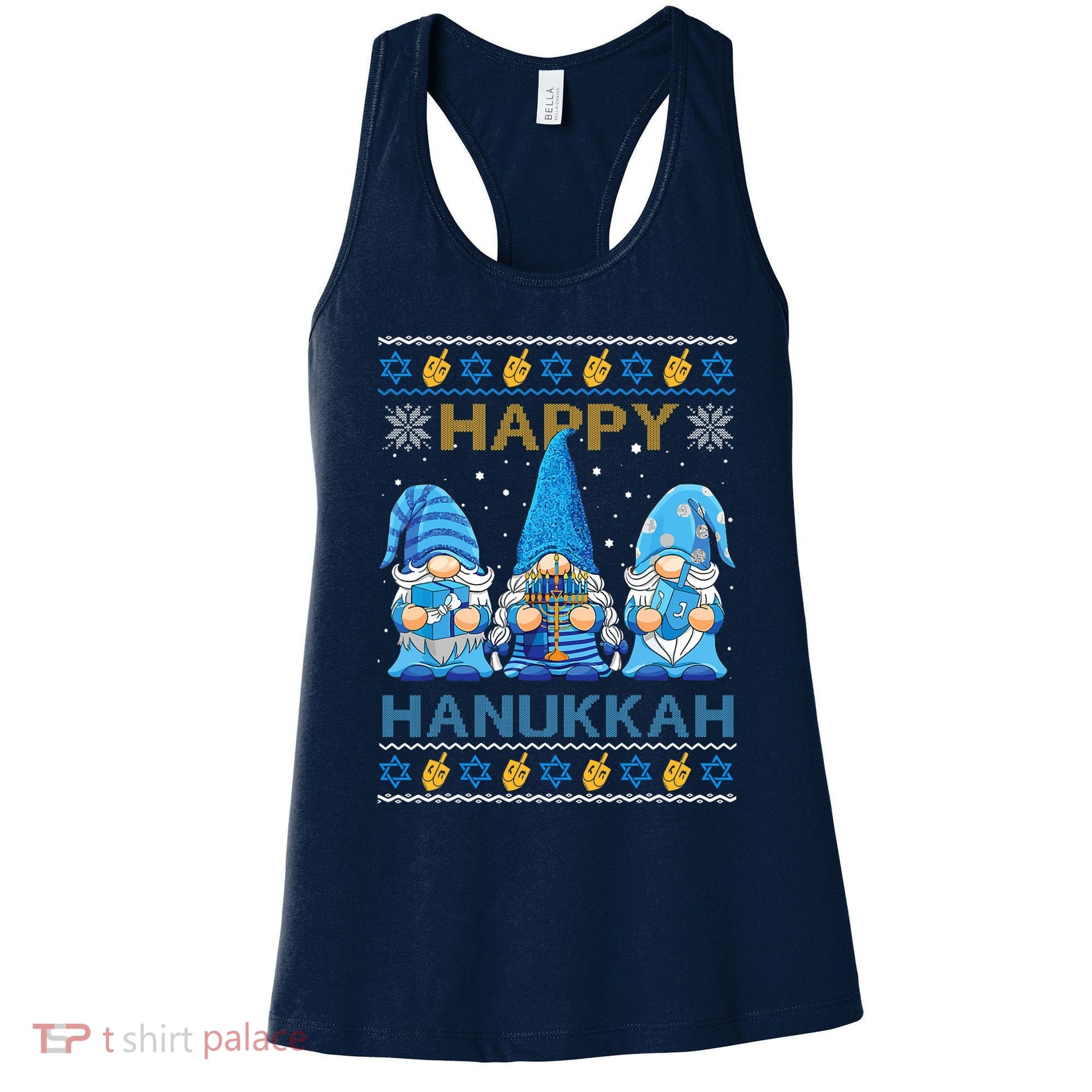 Happy Hanukkah Ugly Christmas Gnome Gnomies Menorah Dreidel Women's Tank Top