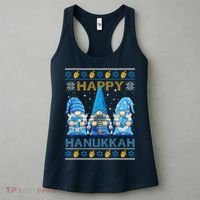 Happy Hanukkah Ugly Christmas Gnome Gnomies Menorah Dreidel Women's Tank Top thumb 3