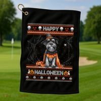 Happy Halloween Ugly Miniature Schnauzer Howloween Pumpkin Gift Golf Towel thumb 1