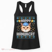 Happy Hanukcat Ugly Hanukkah Sweater Cat Chanukah Jewish Long Sleeve Women's Tank Top thumb 0
