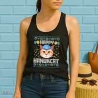 Happy Hanukcat Ugly Hanukkah Sweater Cat Chanukah Jewish Long Sleeve Women's Tank Top thumb 2