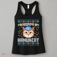 Happy Hanukcat Ugly Hanukkah Sweater Cat Chanukah Jewish Long Sleeve Women's Tank Top thumb 3