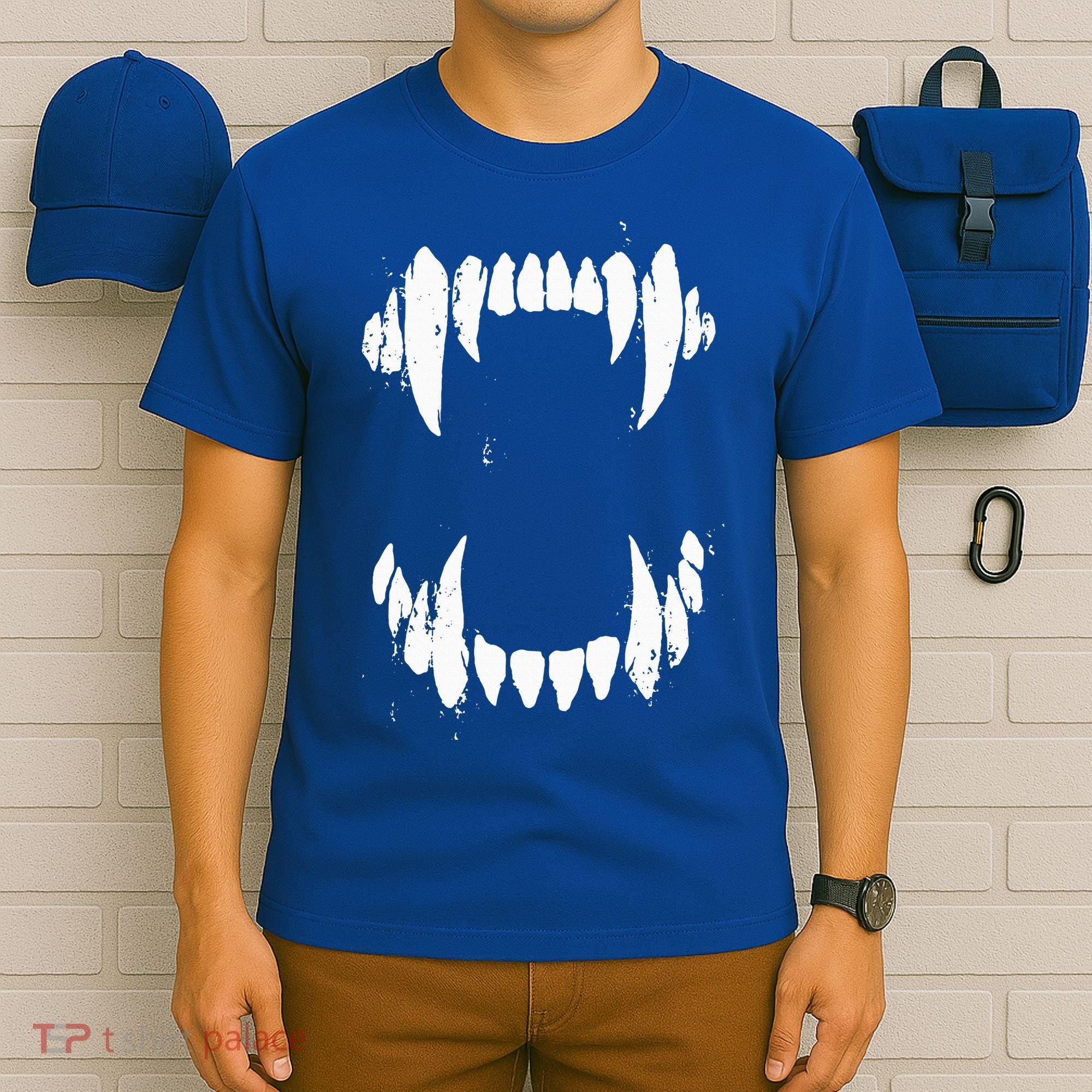 Halloween Horror Wolf Dog Vampire Monster Teeth Costume T-Shirt