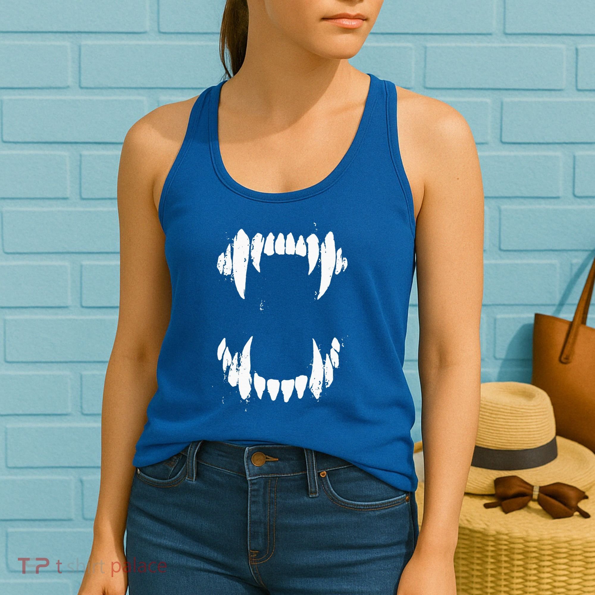 Halloween Horror Wolf Dog Vampire Monster Teeth Costume Women's Tank Top