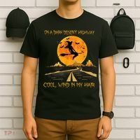 Happy Halloween Witch Riding Brooms On A Dark Desert Highway T-Shirt thumb 6