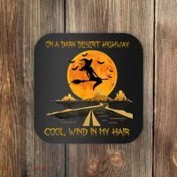 Happy Halloween Witch Riding Brooms On A Dark Desert Highway Coaster thumb 0