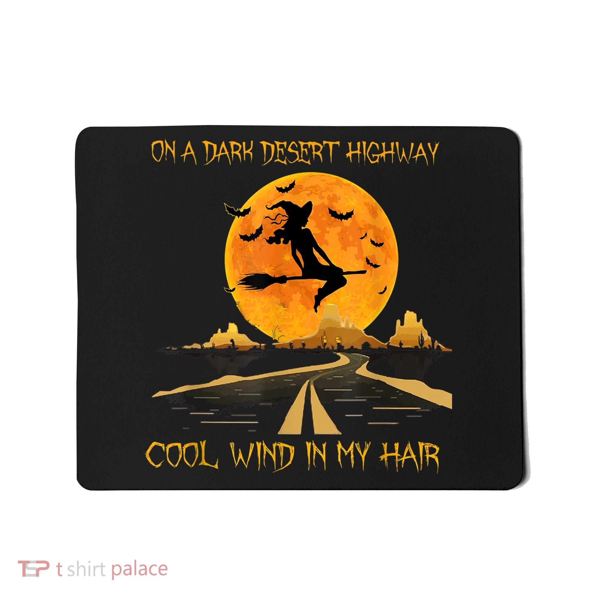 Happy Halloween Witch Riding Brooms On A Dark Desert Highway Mousepad