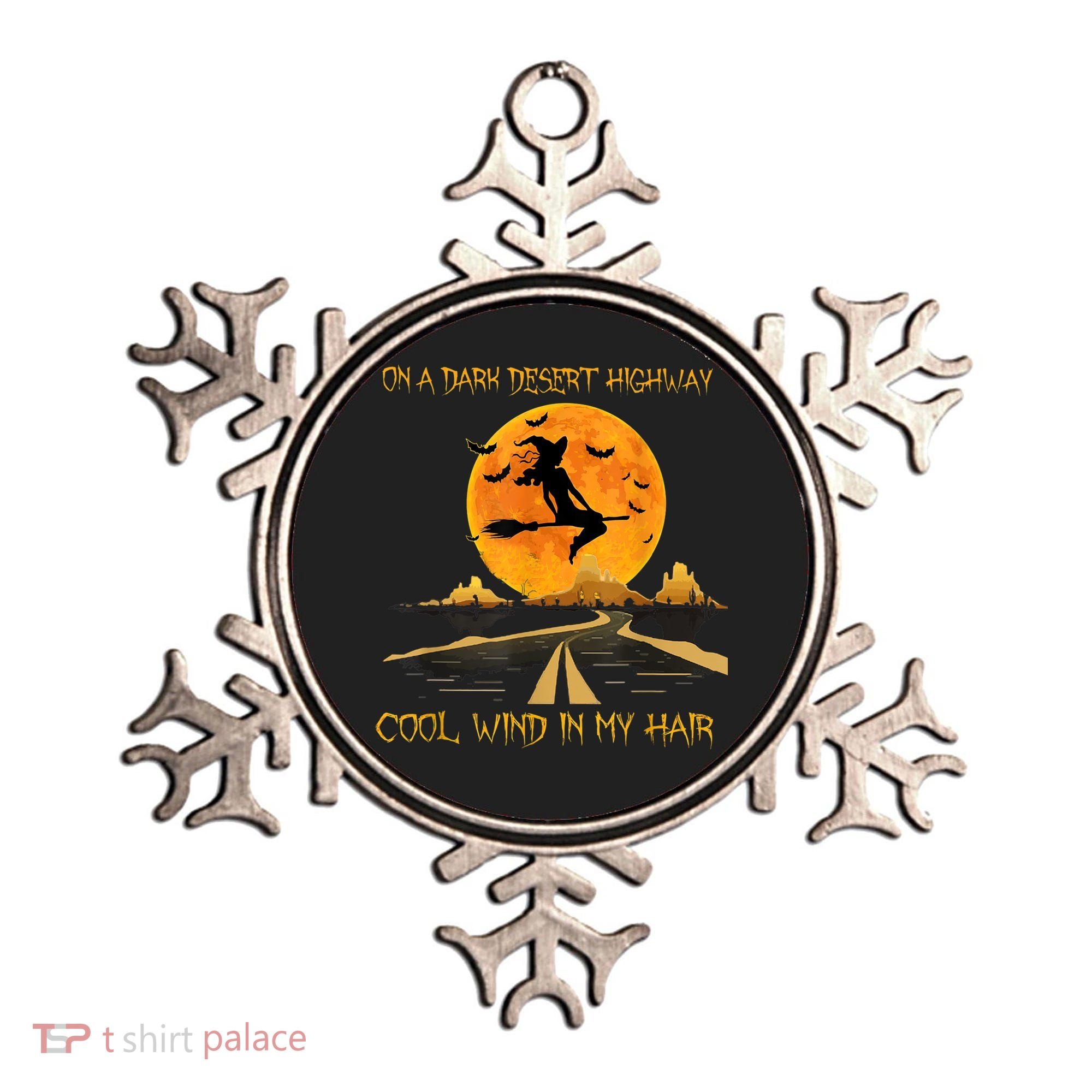 Happy Halloween Witch Riding Brooms On A Dark Desert Highway Ornament