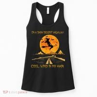 Happy Halloween Witch Riding Brooms On A Dark Desert Highway Women's Tank Top thumb 0