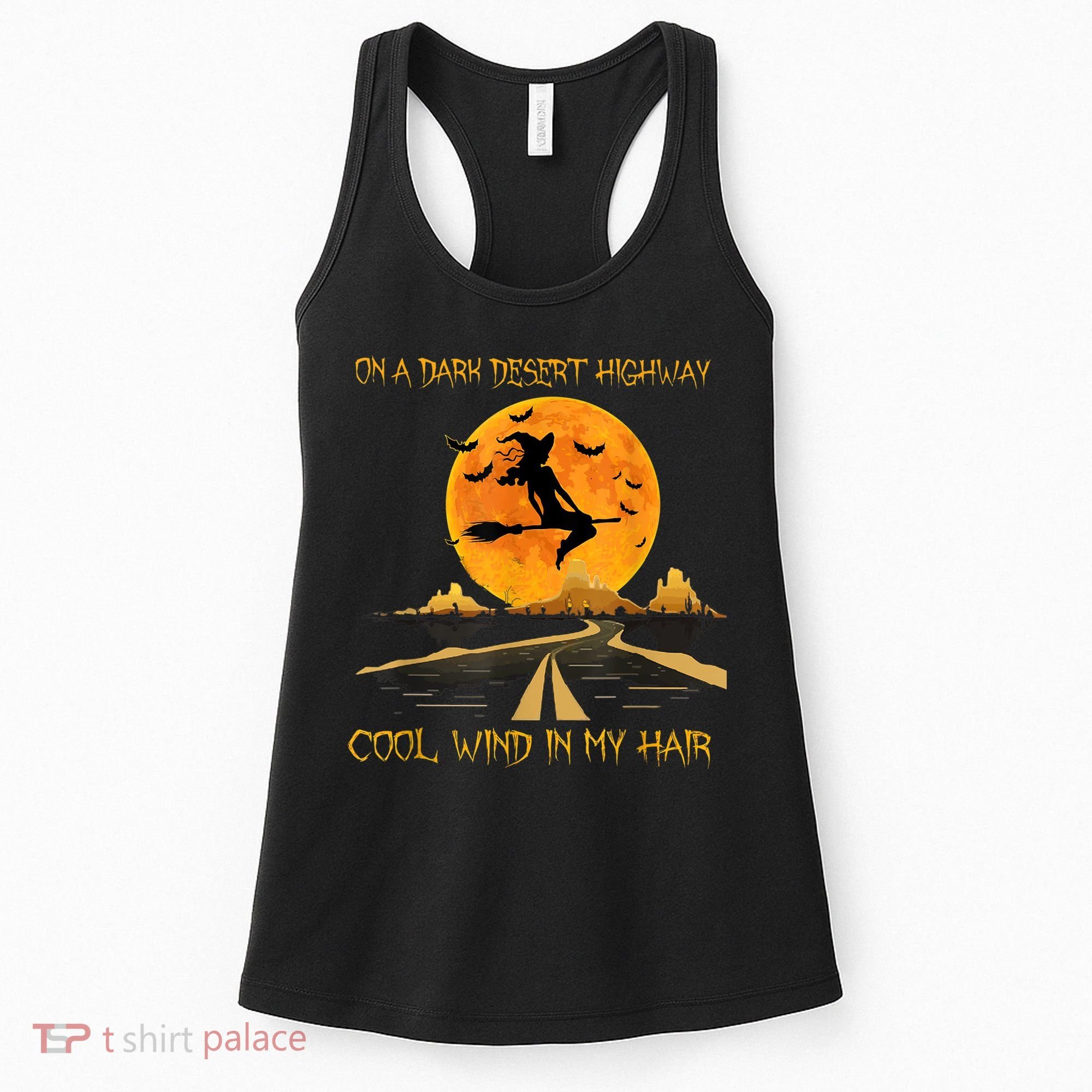 Happy Halloween Witch Riding Brooms On A Dark Desert Highway Women's Tank Top