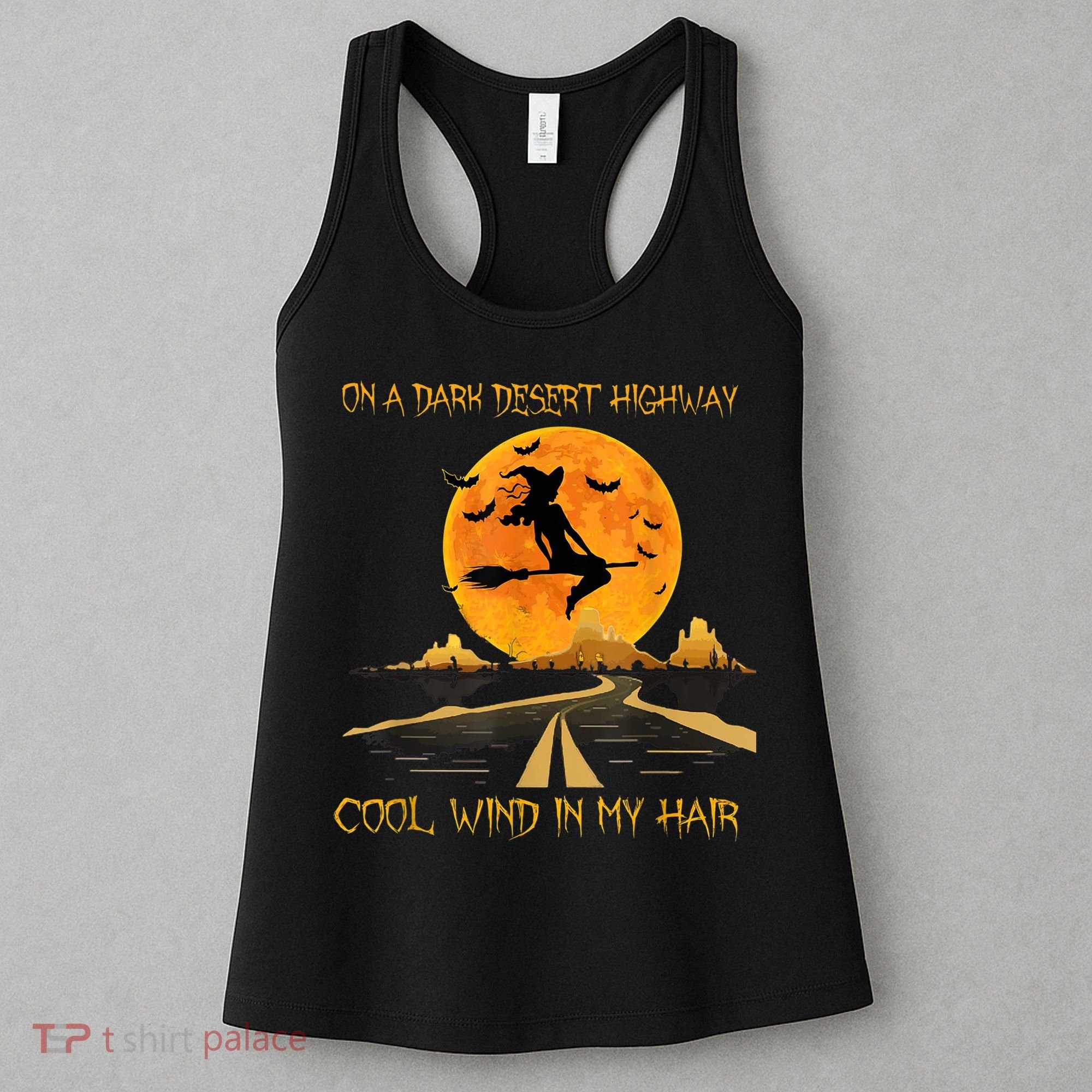 Happy Halloween Witch Riding Brooms On A Dark Desert Highway Women's Tank Top