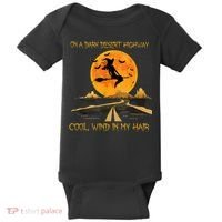 Happy Halloween Witch Riding Brooms On A Dark Desert Highway Baby Bodysuit thumb 0
