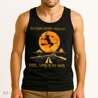 Happy Halloween Witch Riding Brooms On A Dark Desert Highway Tank Top thumb 3