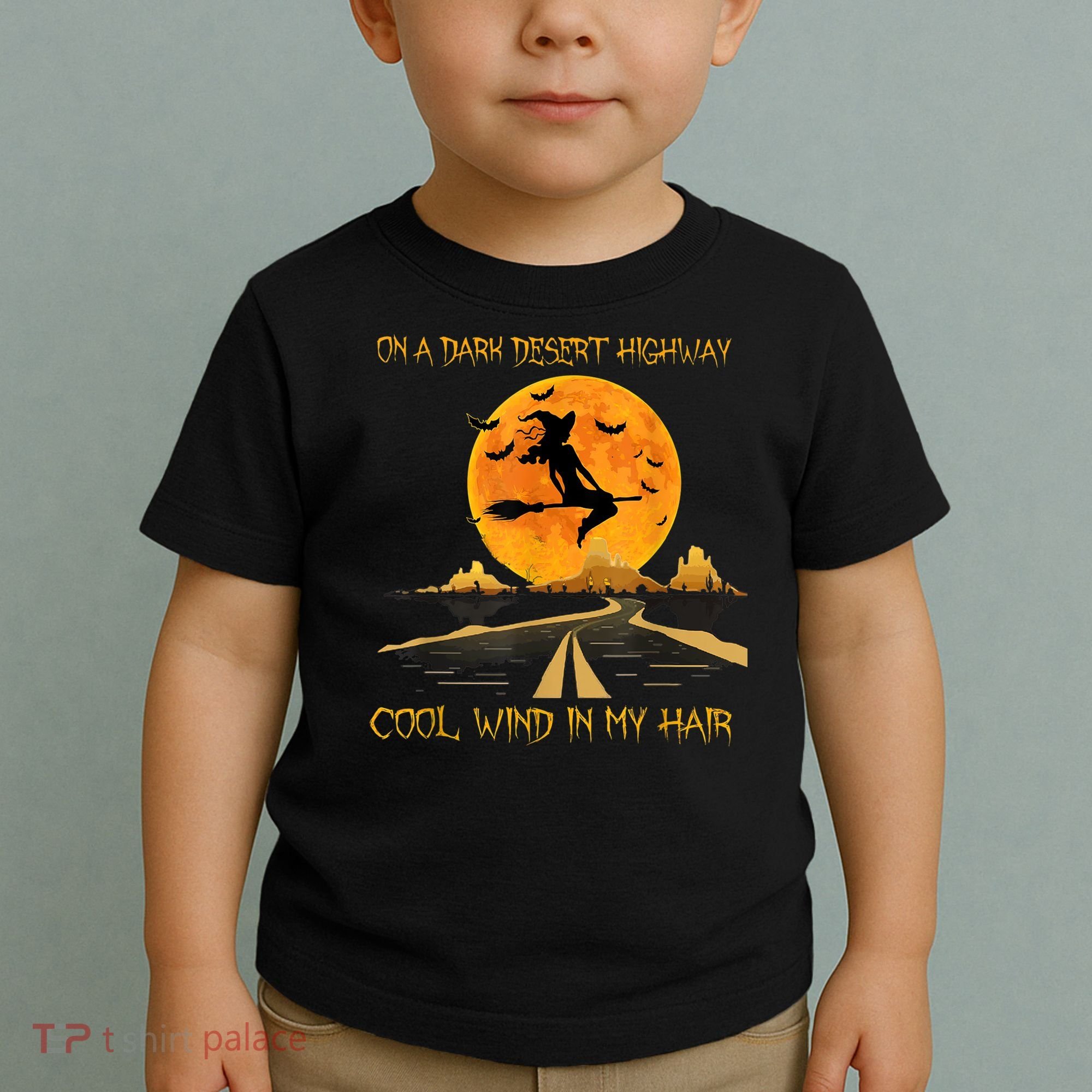 Happy Halloween Witch Riding Brooms On A Dark Desert Highway Toddler T-Shirt
