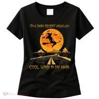 Happy Halloween Witch Riding Brooms On A Dark Desert Highway Women's T-Shirt thumb 0