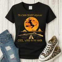 Happy Halloween Witch Riding Brooms On A Dark Desert Highway Women's T-Shirt thumb 3